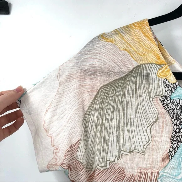 CHICO'S 100% Linen Top Double V Short Sleeve Leaf Floral Abstract 0 S Blouse - Picture 2 of 7